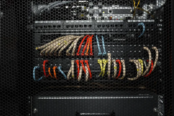 Network Server Room Routers Colorful Cables — Stock Photo, Image