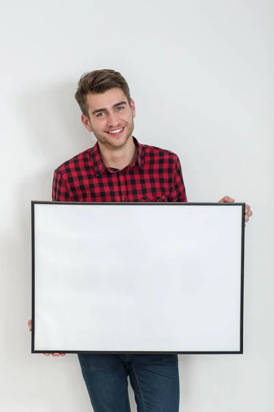 Man Holding Empty Frame Promotion Product — Stock Photo, Image