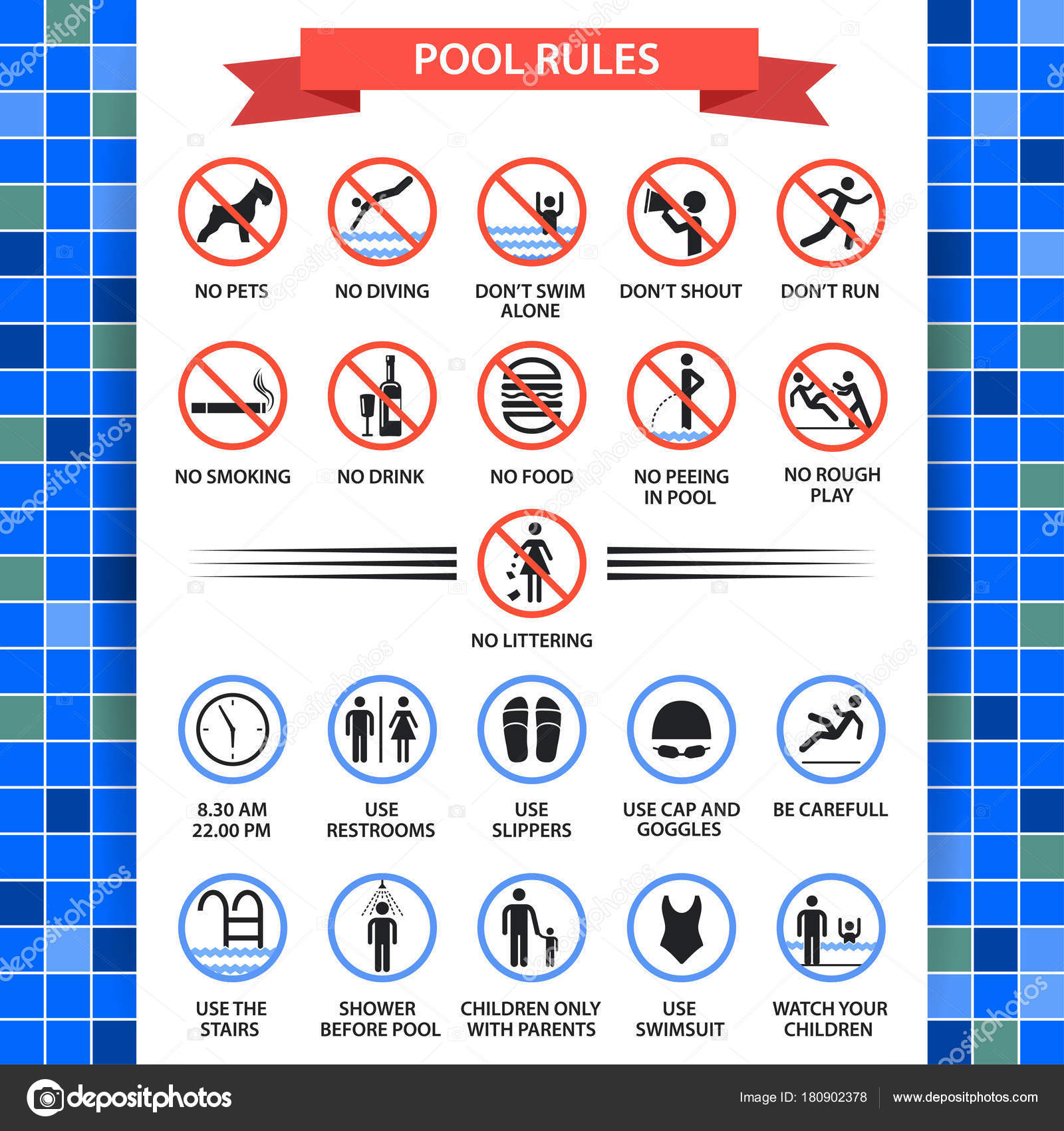 Póster reglas de piscina — Archivo Imágenes Vectoriales © Axsimen