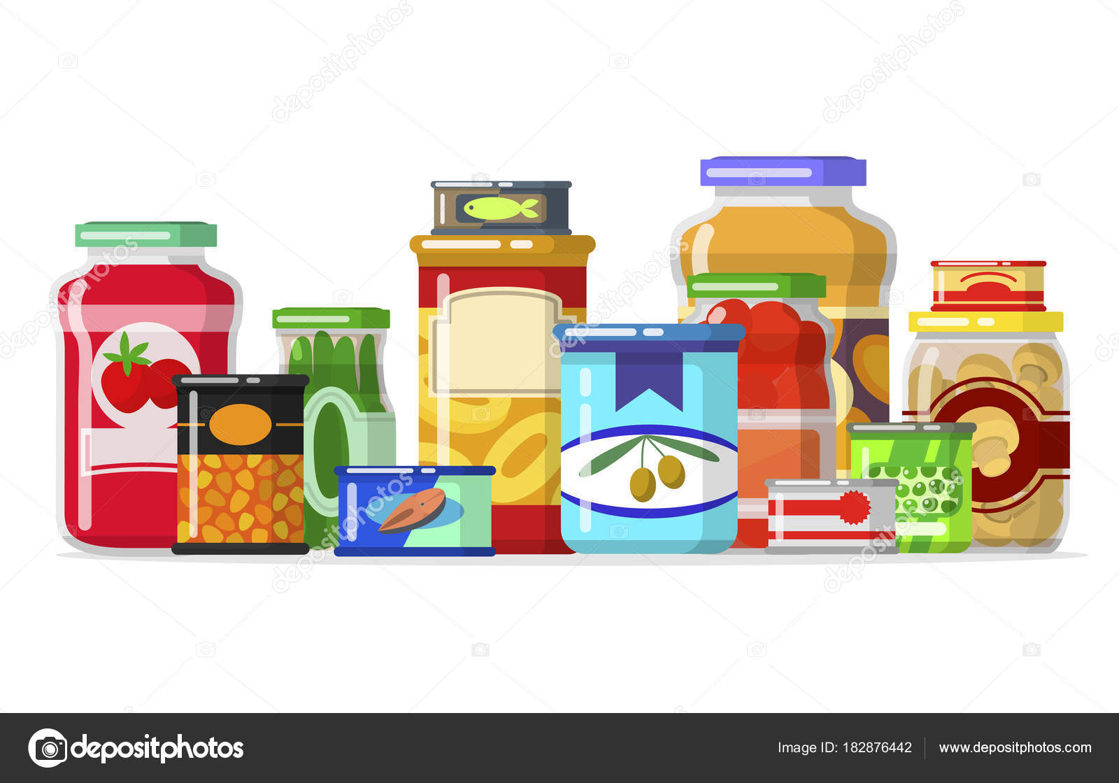 Enlatados en una fila — Vector de stock © Axsimen #182876442