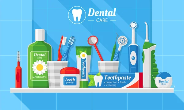 Dental care accessories flat vector banner template