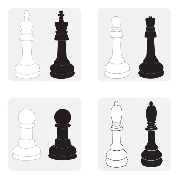 Zwart-wit pictogrammen instellen met schaakstukken — Stockvector