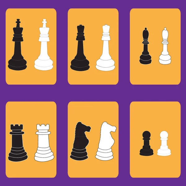Zwart-wit pictogrammen instellen met schaakstukken — Stockvector