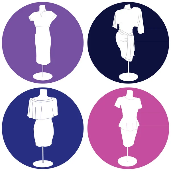 Vektor Set Von Ikonen Mit Frauenkleidern Für Das Design — Stockvektor