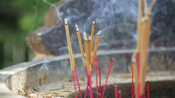 Vonné tyčinky v chrámu ve Vietnamu — Stock video