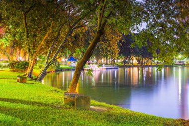 Alacakaranlık gece sahne Bangkok alacakaranlıkta Lumpini Parkı