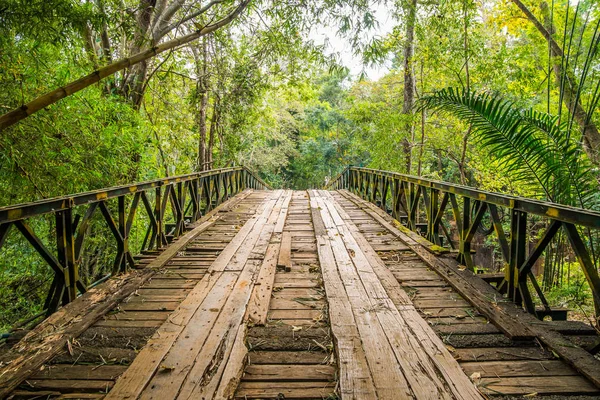 Wooden bridge over the river in tropical country, Laos — Stock Photo, Image