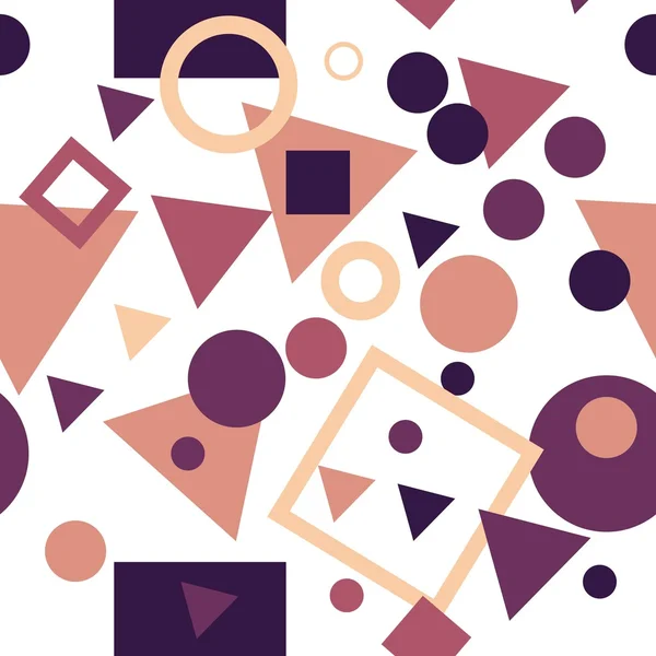 Vektor nahtlose Muster mit sich wiederholenden Kreisen, Quadraten und Dreiecken. regelmäßiger Hipster-Hintergrund. minimalistisch — Stockvektor