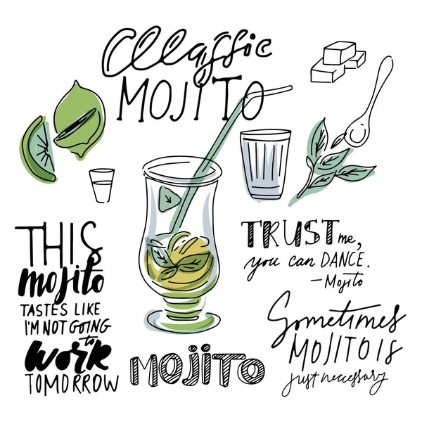 Mojito hand drawn illustration. Hand drawn typography poster.