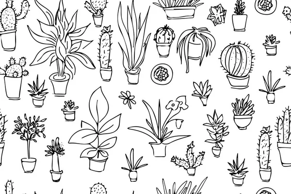 Pflanzen nahtlose Muster. Sukkulente, Kakteen. handgezeichnete Vektor-Illustration — Stockvektor