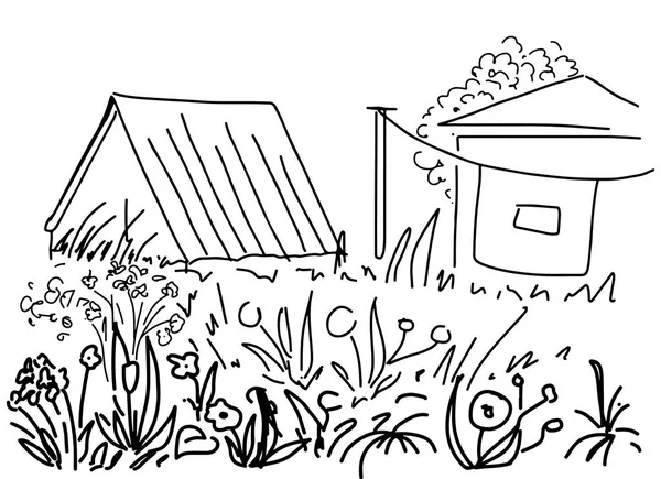 Ręcznie rysowane wieś iilustration z domu. Wektor — Wektor stockowy