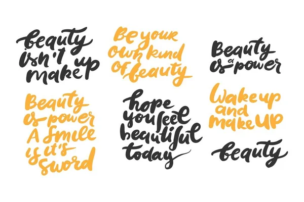 Conjunto de citas de belleza. Letras a mano y tipografía personalizada para su diseño. Ilustración vectorial — Vector de stock