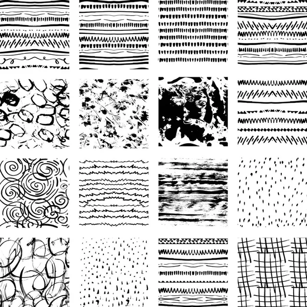 Ink seamless textures set. Vector hand drawn grunge — Stock Vector