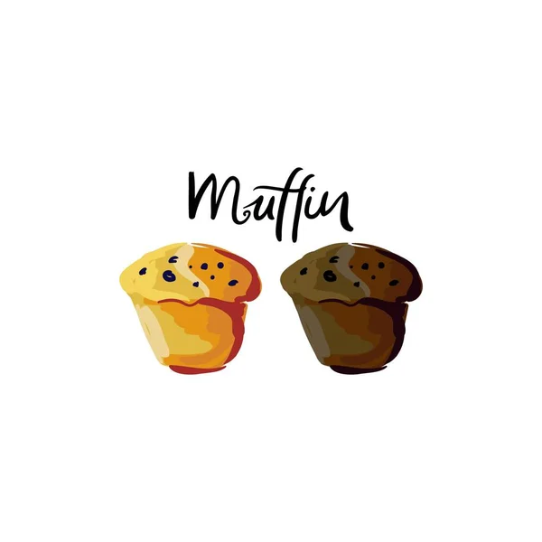 Illustratie voor het menu, kaarten, patronen, behang. Muffin hand getekende logo — Stockvector