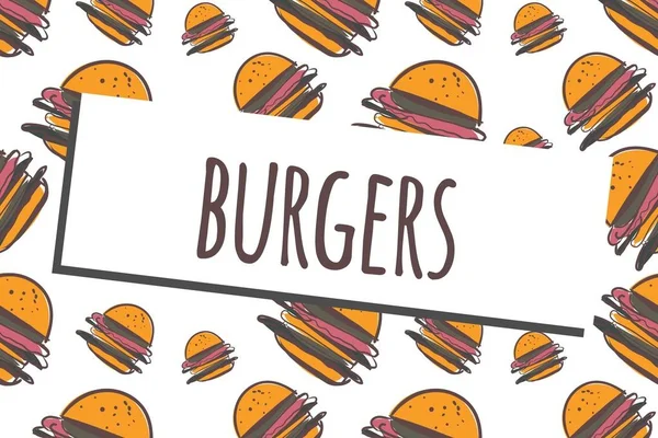 Burger patrón de vectores sin costura dibujado a mano . — Archivo Imágenes Vectoriales