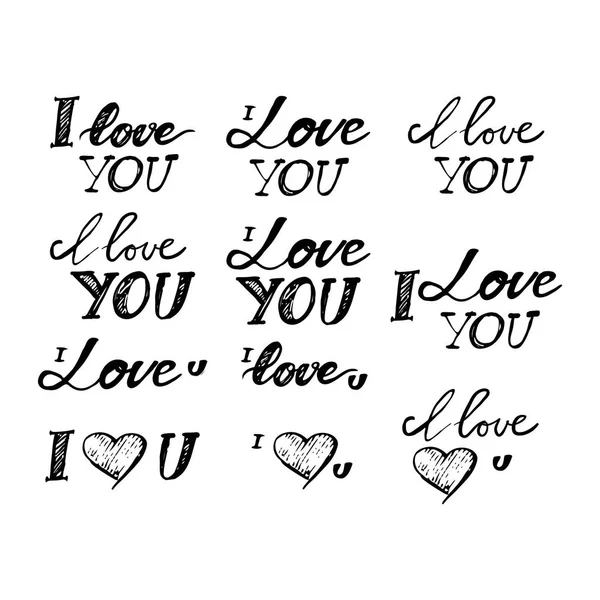 I love you. Hand lettering and custom typography for your designs: t-shirts, bags, for posters, invitations, cards, etc. — Stock Vector