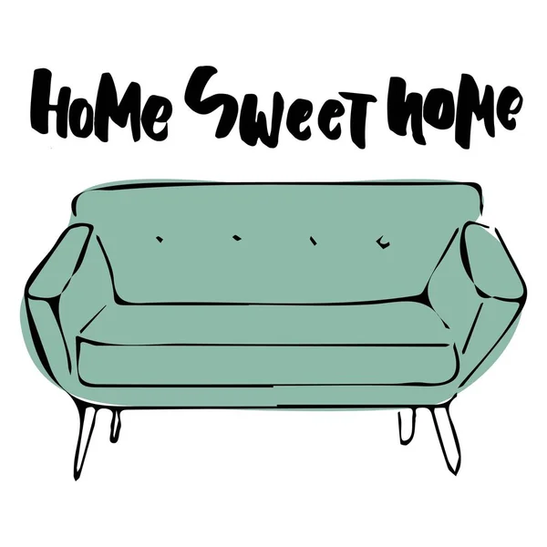 Otthon, édes otthon poszter. Ábra a design kanapé. — Stock Vector