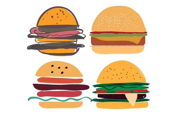 Burger patrón de vectores sin costura dibujado a mano . — Archivo Imágenes Vectoriales
