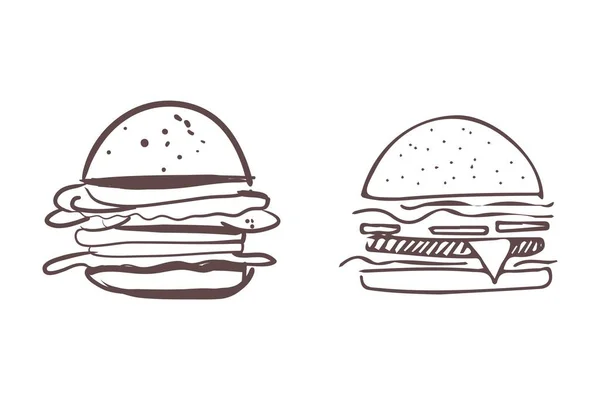 Burger handgezeichnetes Vektormuster. — Stockvektor