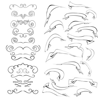 El vintage callligraphic öğeleri kümesi çekilmiş. Afiş ayarlayın. Çiçek kümesi. Dekoratif Dekoratif-süsleme elementler.