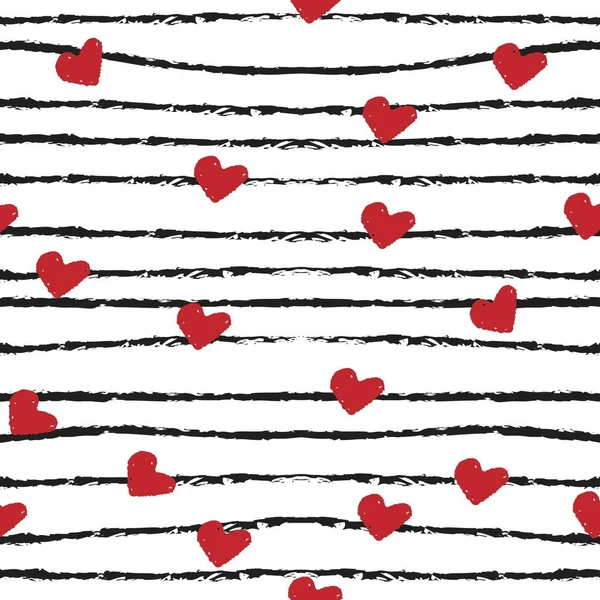 Heart and stripes modern brush seamless pattern. Vector illustration — Stock Vector