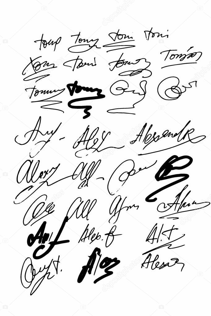 Collection of vector signatures fictitious Autograph. Signature for convention. 