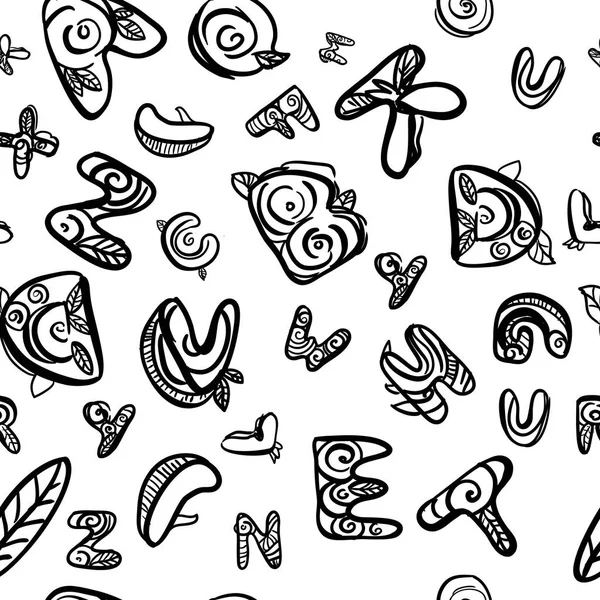 Handritad latinska teckensnitt. Doodle stil. Flloral symboler. — Stock vektor