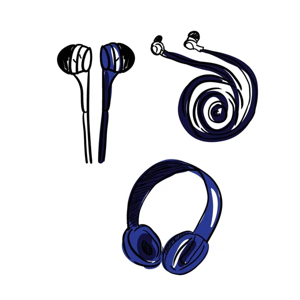 Hand drawn headphones set — Stock Vector