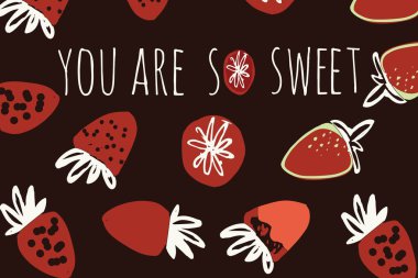 Çilek elle çizilmiş renk illüstrasyon tasarımınız için: çanta, t-shirtler, duvar kağıdı