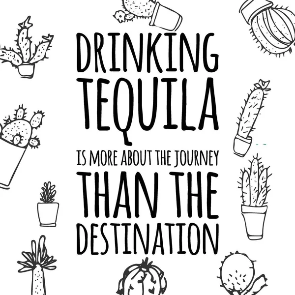 Ilustración de cita tequila con fondo de cactus . — Vector de stock