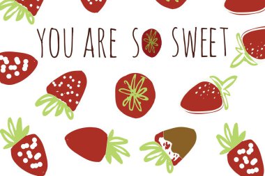 Çilek elle çizilmiş renk illüstrasyon tasarımınız için: çanta, t-shirtler, duvar kağıdı