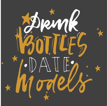 Şişe içki. Mankenlerle. Tasarımınız için el yazı. Bebek t-shirt tırnak.