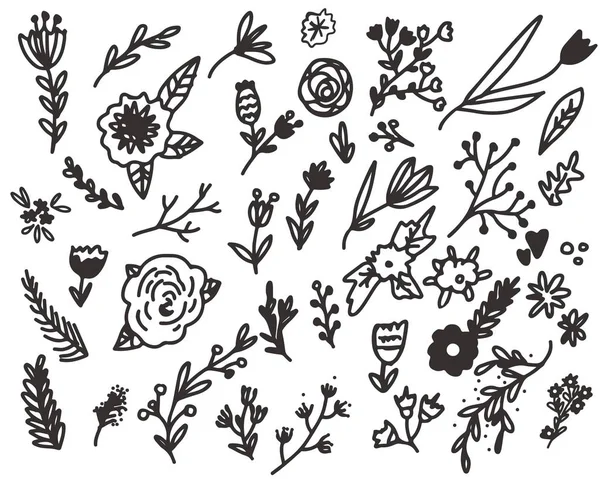 Çiçek doodle elle çizilmiş ayarla — Stok Vektör