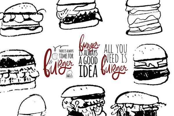 Burgers Template Shirt Printing Design Typography Graphics — Stok Vektör