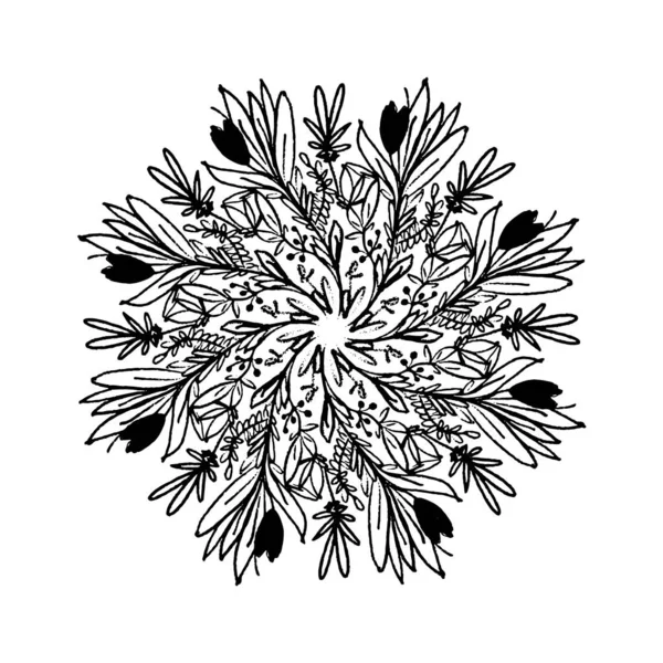Montures Florales Monochromes Conception Impression Shirt Graphiques Typographiques — Image vectorielle