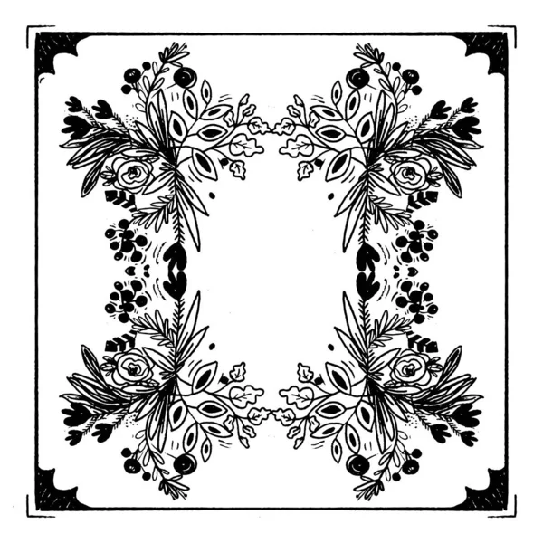 Montures Florales Monochromes Conception Impression Shirt Graphiques Typographiques — Image vectorielle