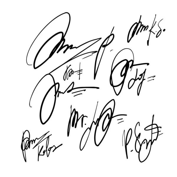 Set Signatures White Background — Stock Vector