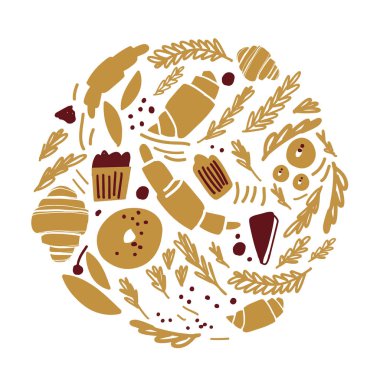 Pasta ve kruvasan ayarlayın. Elle çizilmiş logosu