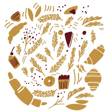 Pasta ve kruvasan ayarlayın. Elle çizilmiş logosu