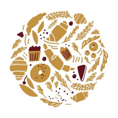 Pasta ve kruvasan ayarlayın. Elle çizilmiş logosu