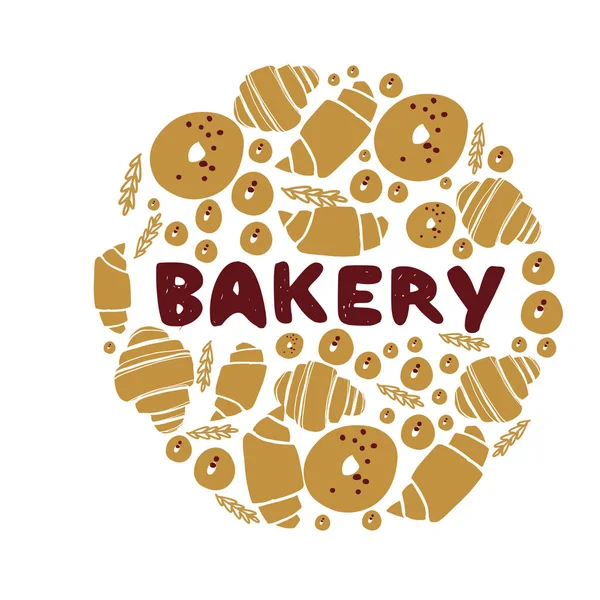 Ensemble gâteau et croissant. Logo dessiné main — Image vectorielle