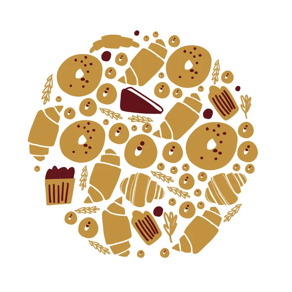 Zestaw do ciasta i croissanty. Ręcznie rysowane logo — Wektor stockowy