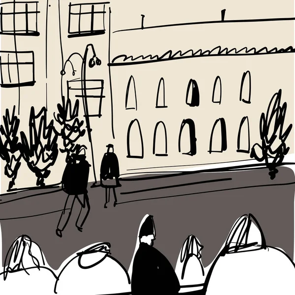 Doodle Line Illustration Straße — Stockvektor