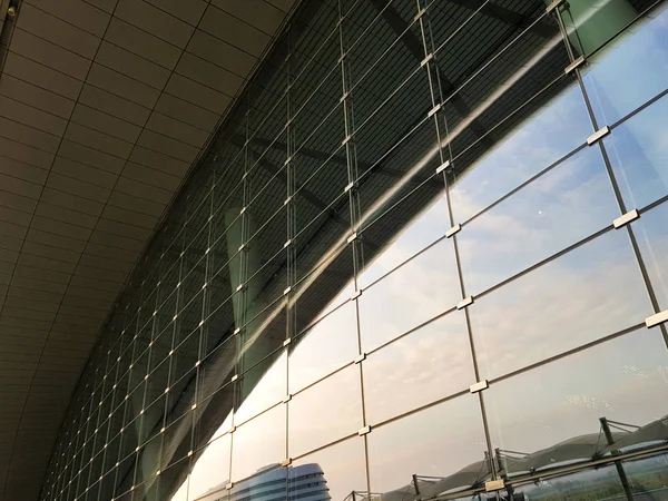 Glass architecture. Double-exposure tilt photo of contemporary o — Stock Photo, Image