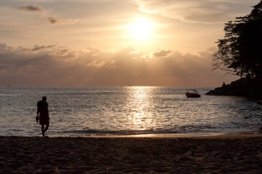 Gezgin denizde gün batımını seyrediyor..