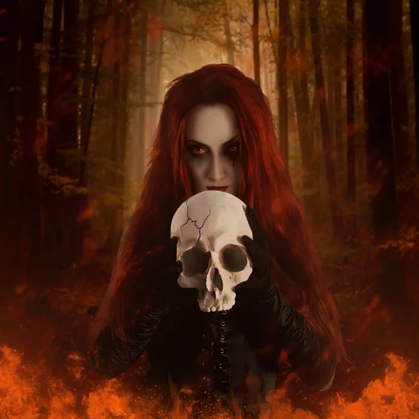 Witch with skull — Stock Photo, Image