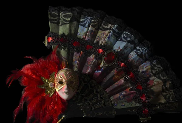 Masker met opvouwbare fan. — Stockfoto