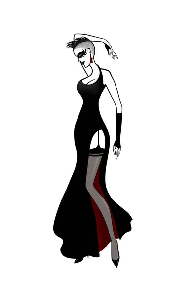 Πανκ γυναίκα στο μαύρο φόρεμα εικονογράφηση. — Φωτογραφία Αρχείου