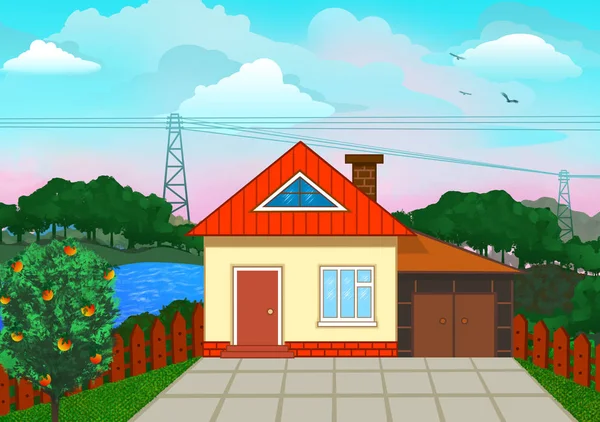 Güzel ülke ev illüstrasyon. 