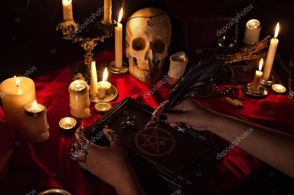 Halloween concept, black magic ritual. — Stock Photo © syberianmoon